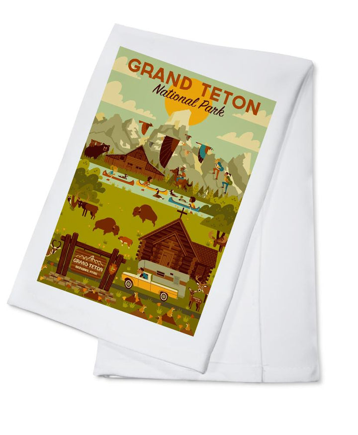 Grand Teton National Park, Wyoming, Geometric National Park Collection, Lantern Press Artwork, Towels and Aprons Kitchen Lantern Press 