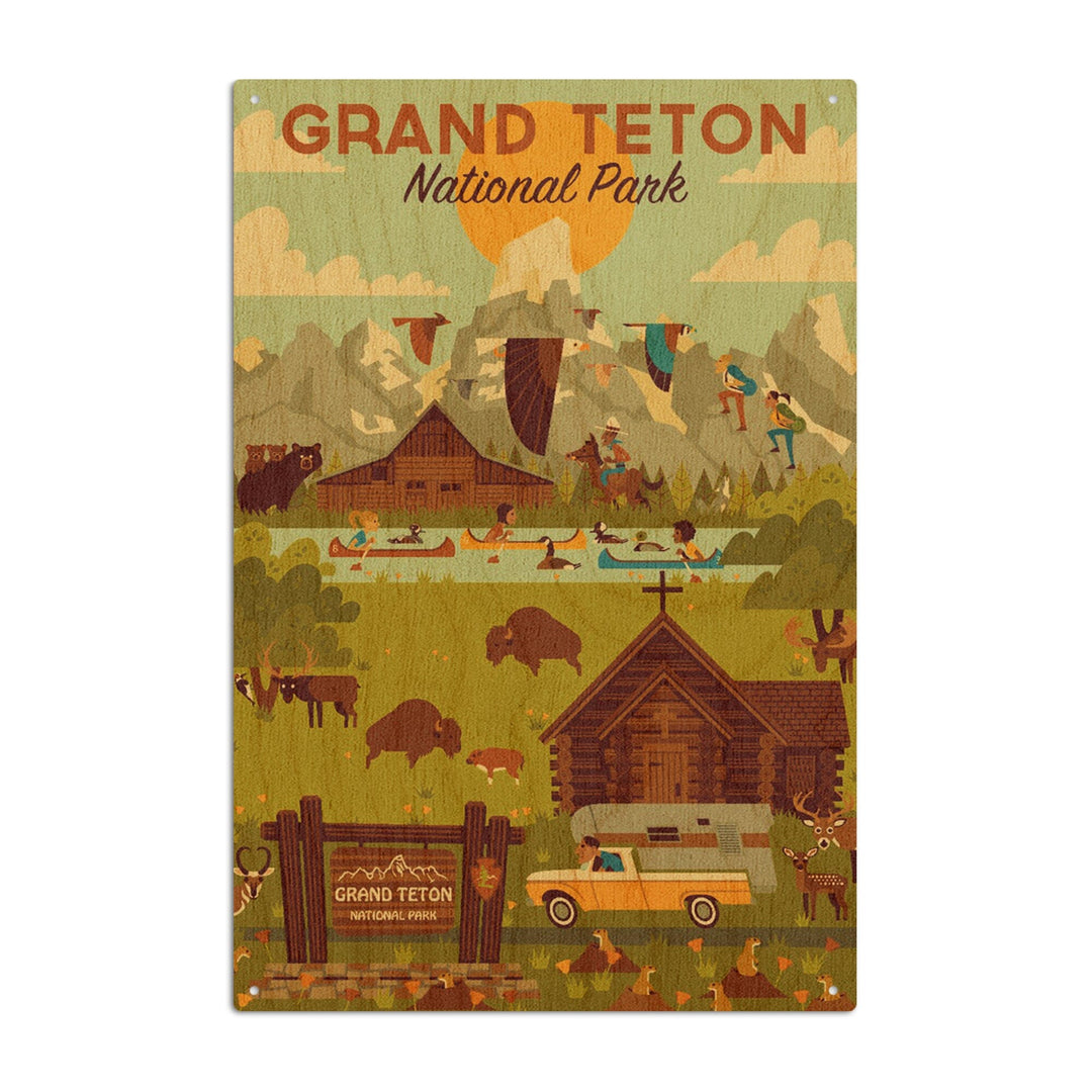 Grand Teton National Park, Wyoming, Geometric National Park Collection, Lantern Press Artwork, Wood Signs and Postcards Wood Lantern Press 10 x 15 Wood Sign 