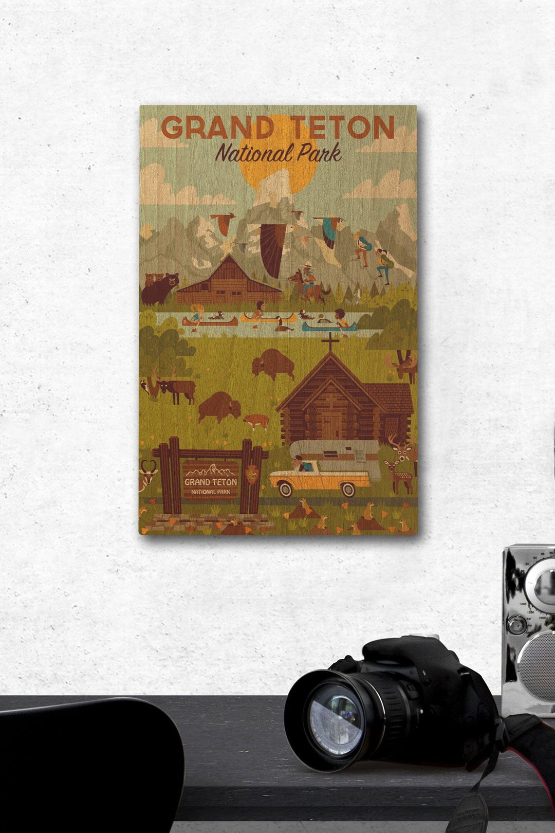 Grand Teton National Park, Wyoming, Geometric National Park Collection, Lantern Press Artwork, Wood Signs and Postcards Wood Lantern Press 12 x 18 Wood Gallery Print 