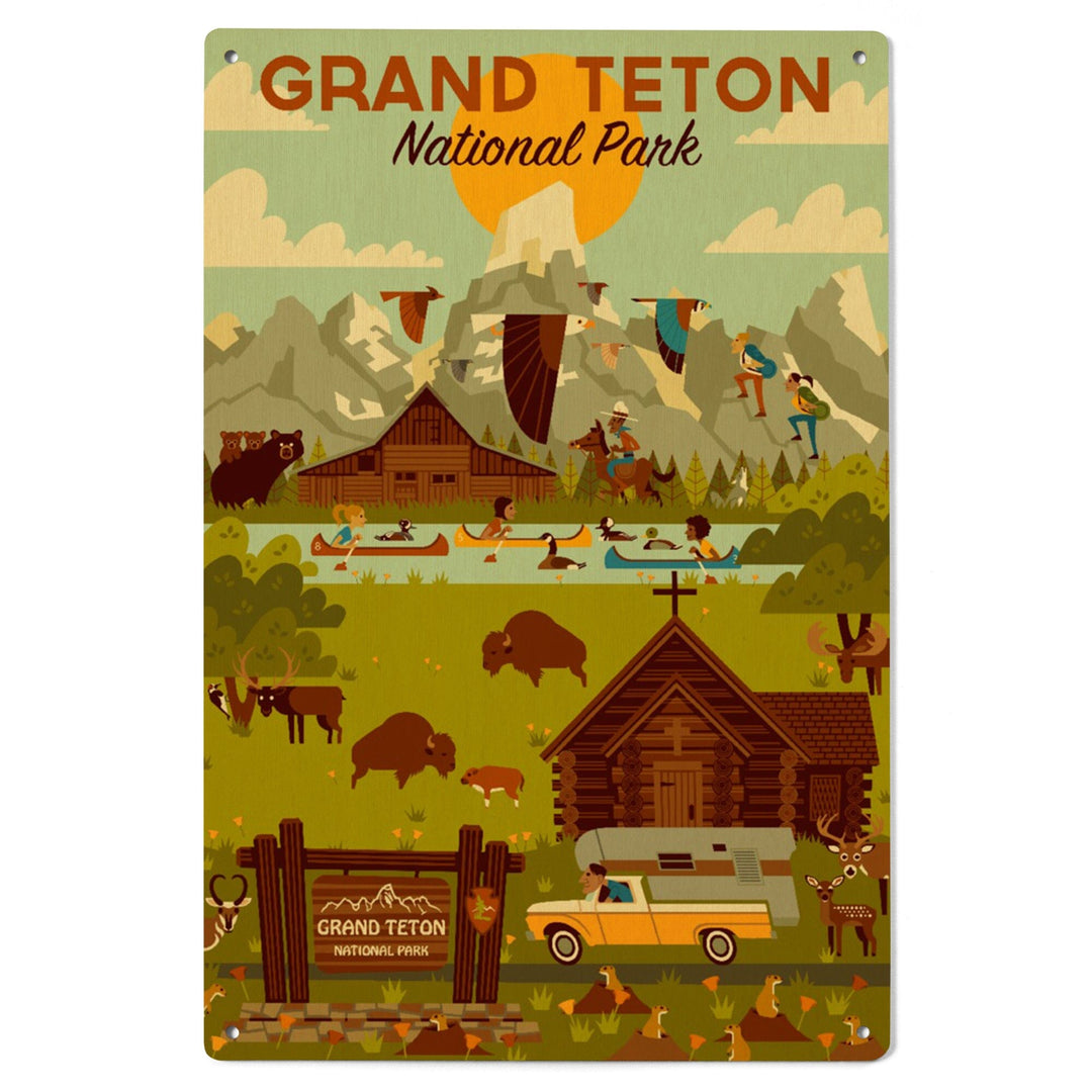 Grand Teton National Park, Wyoming, Geometric National Park Collection, Lantern Press Artwork, Wood Signs and Postcards Wood Lantern Press 
