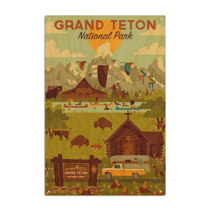 Grand Teton National Park, Wyoming, Geometric National Park Collection, Lantern Press Artwork, Wood Signs and Postcards Wood Lantern Press 6x9 Wood Sign 