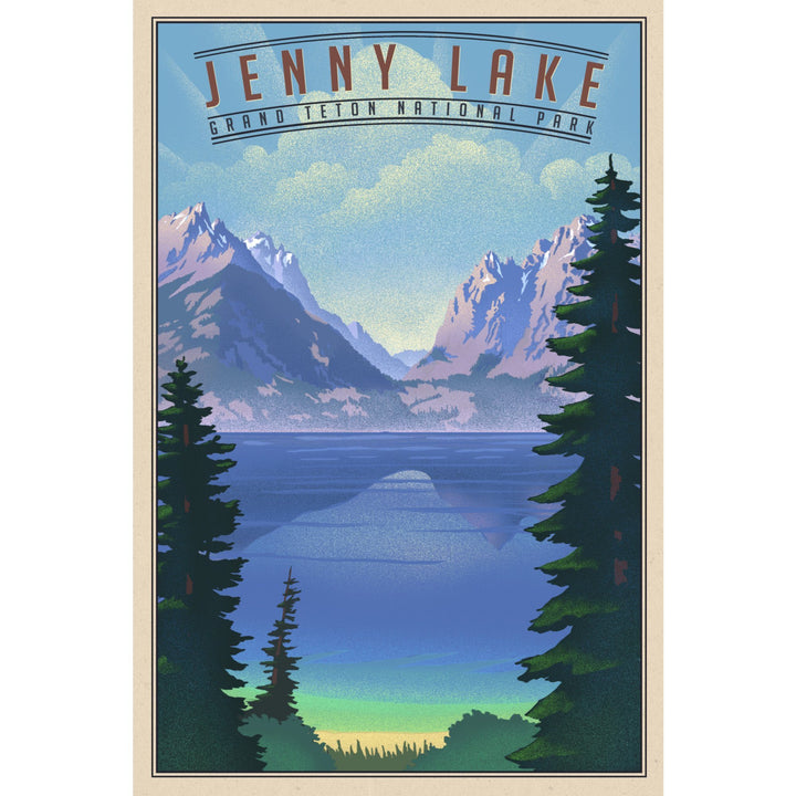 Grand Teton National Park, Wyoming, Jenny Lake, Lithograph National Park Series, Lantern Press Artwork, Stretched Canvas Canvas Lantern Press 