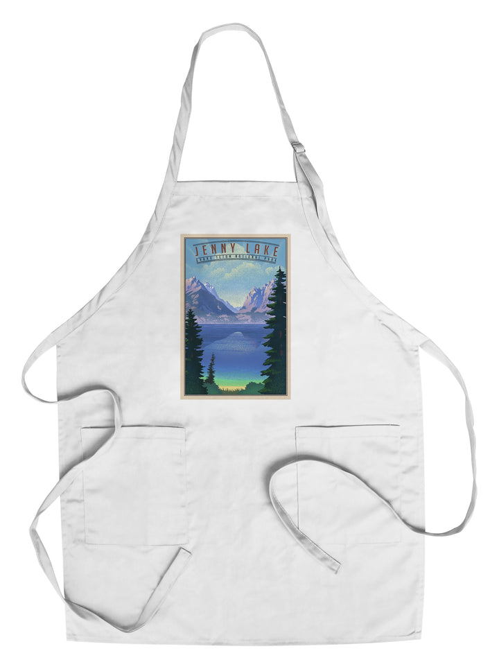 Grand Teton National Park, Wyoming, Jenny Lake, Lithograph National Park Series, Lantern Press Artwork, Towels and Aprons Kitchen Lantern Press Chef's Apron 
