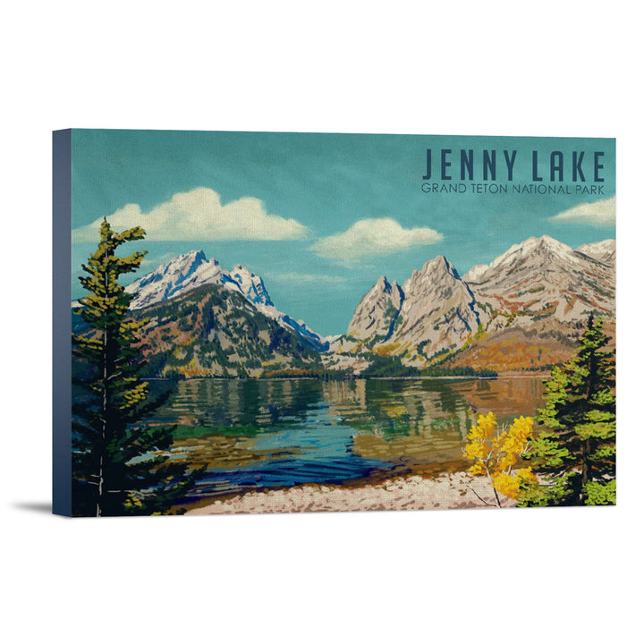 Grand Teton National Park, Wyoming, Jenny Lake, Oil Painting, Lantern Press Artwork, Stretched Canvas Canvas Lantern Press 12x18 Stretched Canvas 