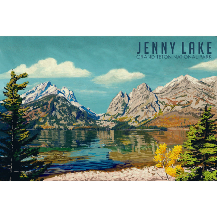 Grand Teton National Park, Wyoming, Jenny Lake, Oil Painting, Lantern Press Artwork, Stretched Canvas Canvas Lantern Press 