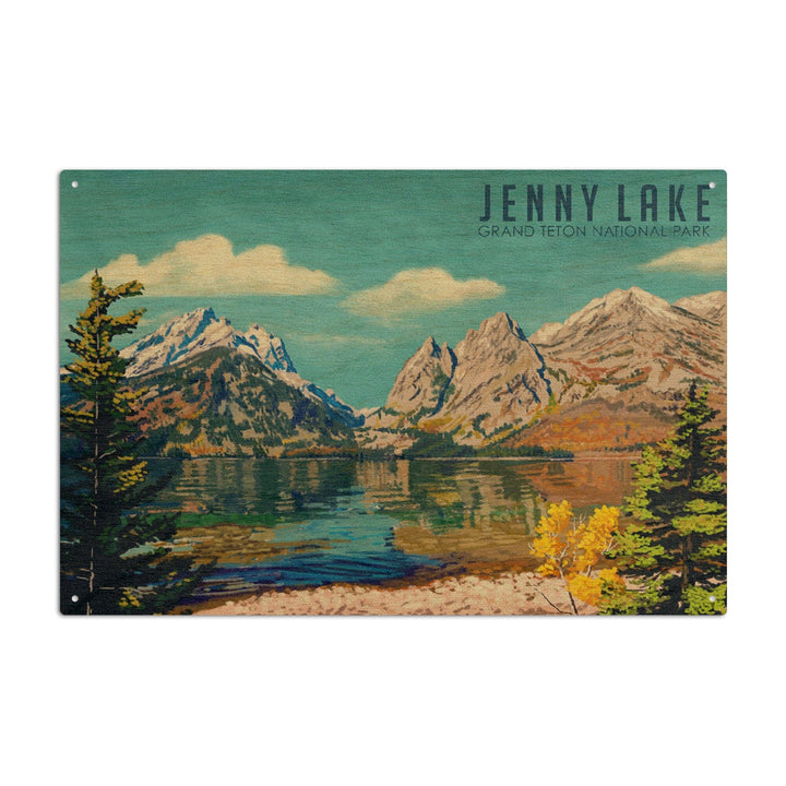 Grand Teton National Park, Wyoming, Jenny Lake, Oil Painting, Lantern Press Artwork, Wood Signs and Postcards Wood Lantern Press 6x9 Wood Sign 