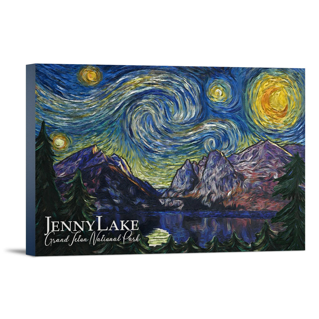 Grand Teton National Park, Wyoming, Jenny Lake, Starry Night National Park Series, Lantern Press Artwork, Stretched Canvas Canvas Lantern Press 12x18 Stretched Canvas 