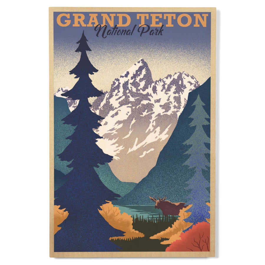 Grand Teton National Park, Wyoming, Lithograph, Lantern Press Artwork, Wood Signs and Postcards Wood Lantern Press 