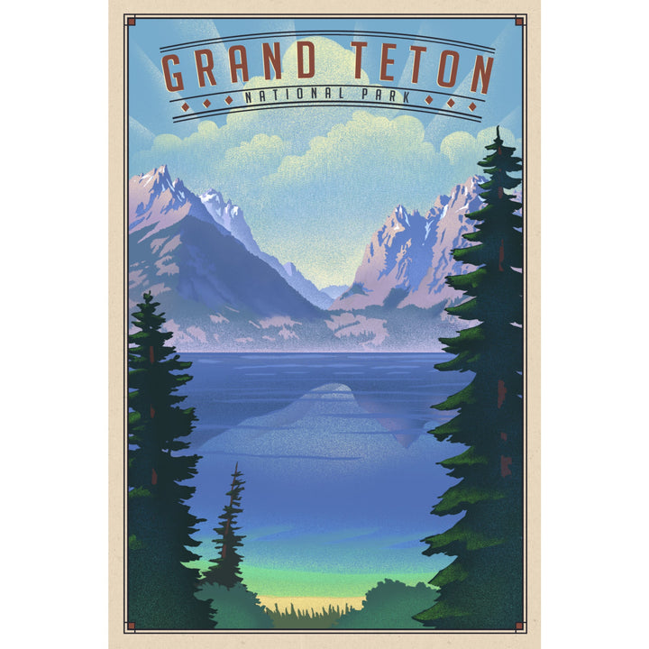 Grand Teton National Park, Wyoming, Lithograph National Park Series, Lantern Press Artwork, Stretched Canvas Canvas Lantern Press 
