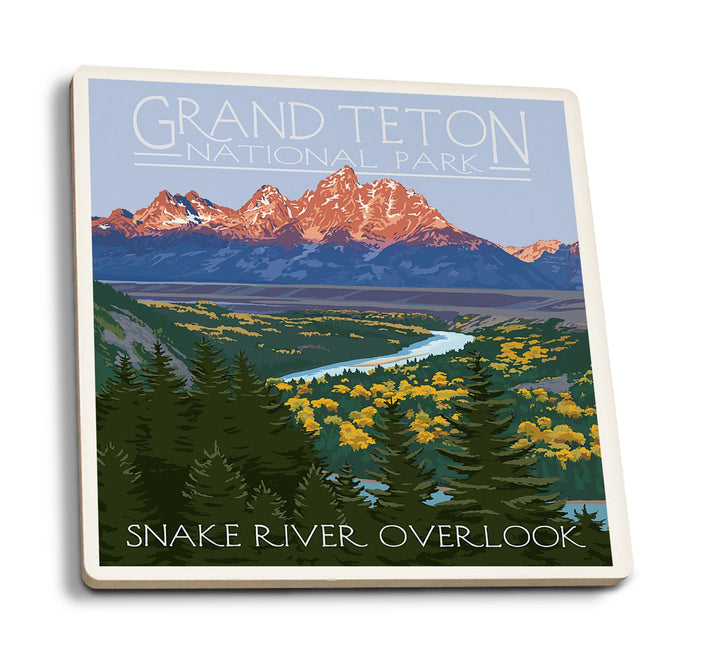 Grand Teton National Park, Wyoming, Snake River Overlook, Lantern Press Artwork, Coaster Set Coasters Lantern Press 