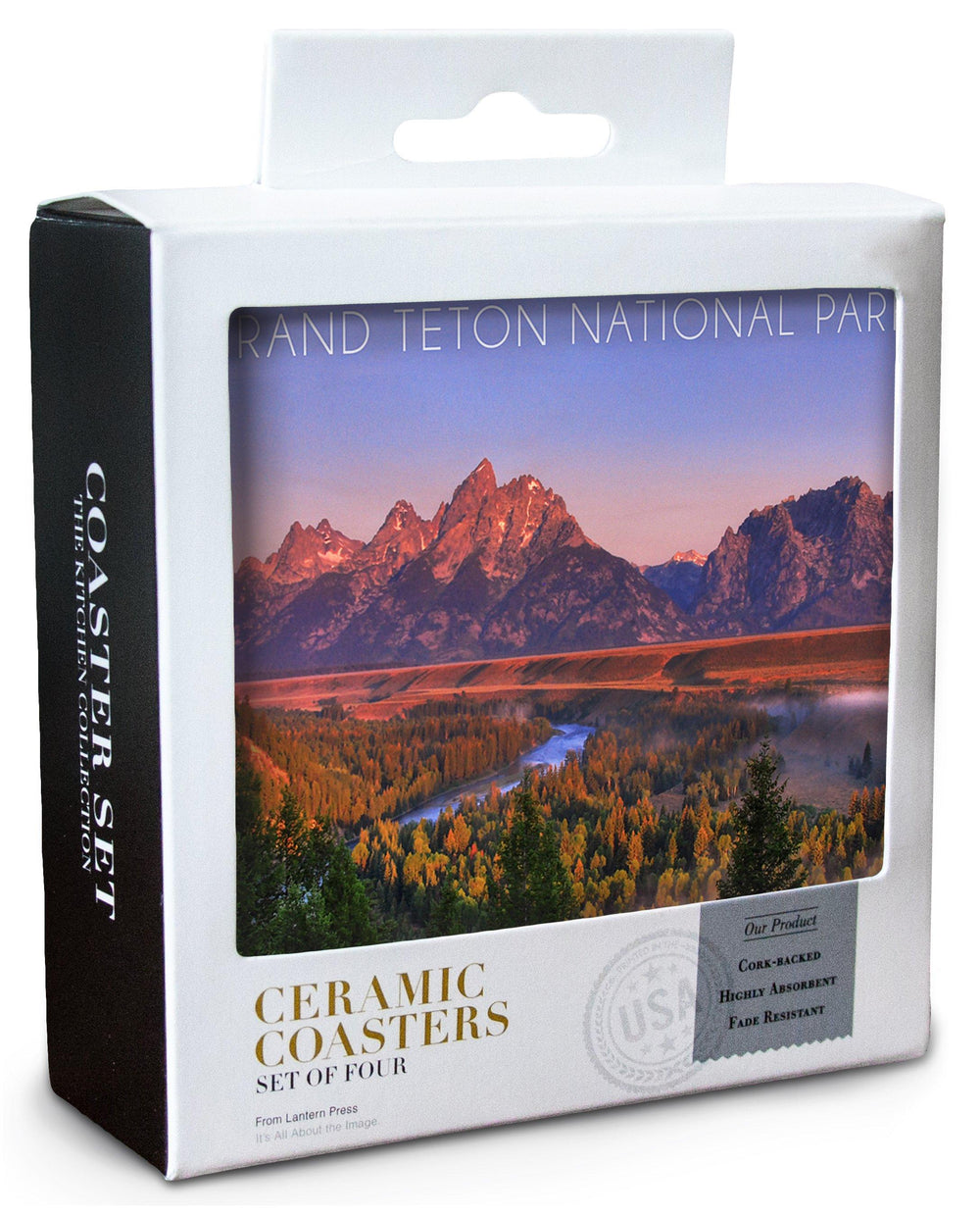 Grand Teton National Park, Wyoming, Sunset River & Mountains, Lantern Press Photography, Coaster Set Coasters Lantern Press 