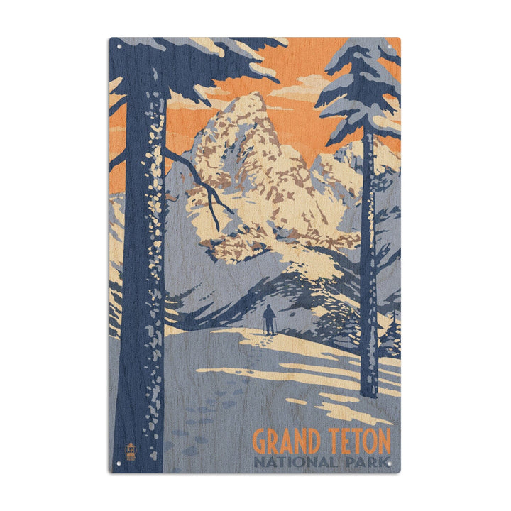 Grand Teton National Park, Wyoming, Winter Scene, Lantern Press Artwork, Wood Signs and Postcards Wood Lantern Press 10 x 15 Wood Sign 