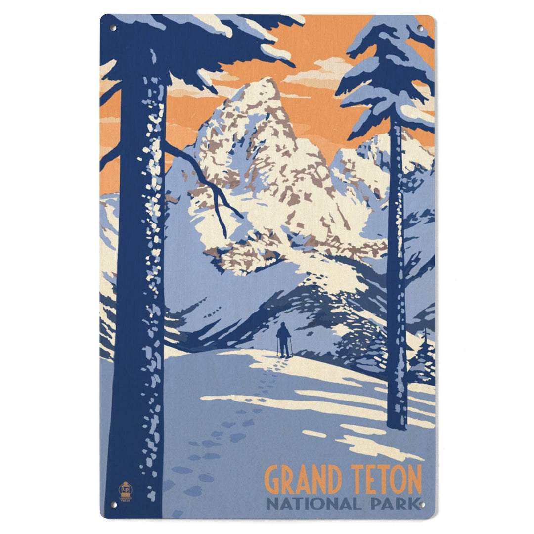 Grand Teton National Park, Wyoming, Winter Scene, Lantern Press Artwork, Wood Signs and Postcards Wood Lantern Press 