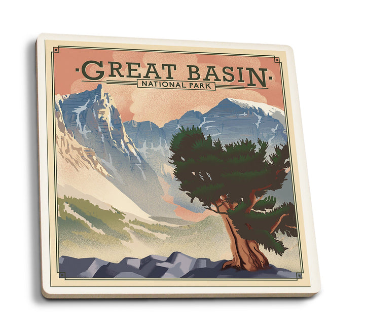 Great Basin National Park, Nevada, Lithograph National Park Series, Lantern Press Artwork, Coaster Set Coasters Lantern Press 