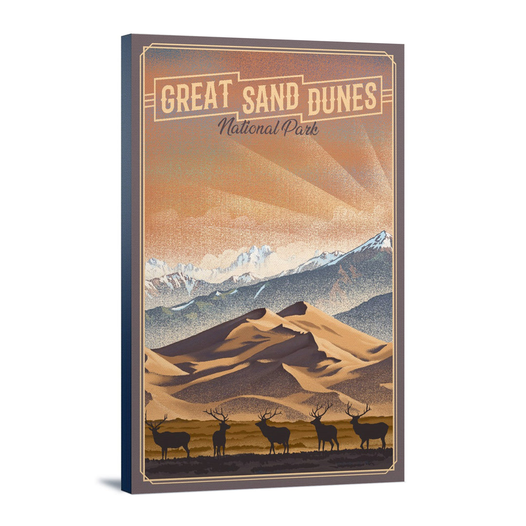 Great Sand Dunes National Park, Colorado, Lithograph National Park Series, Lantern Press Artwork, Stretched Canvas Canvas Lantern Press 12x18 Stretched Canvas 