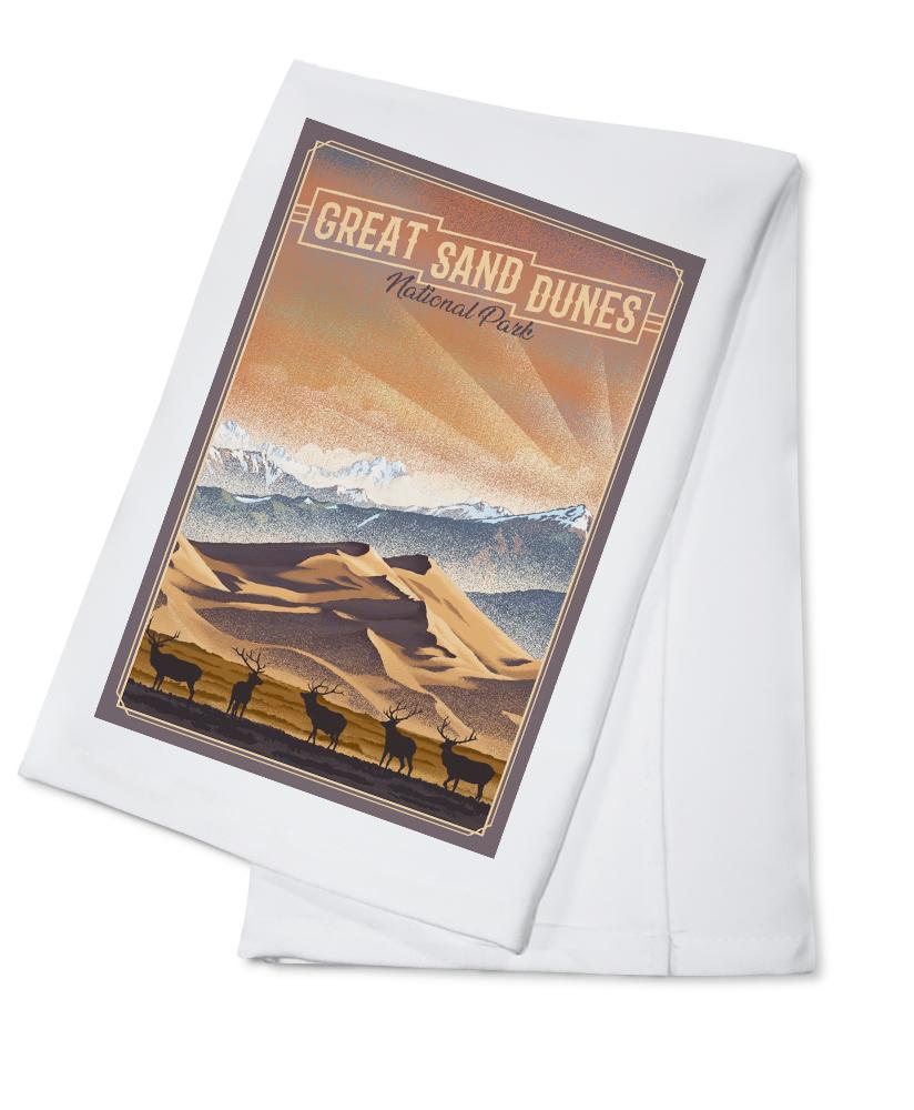 Great Sand Dunes National Park, Colorado, Lithograph National Park Series, Lantern Press Artwork, Towels and Aprons Kitchen Lantern Press Cotton Towel 