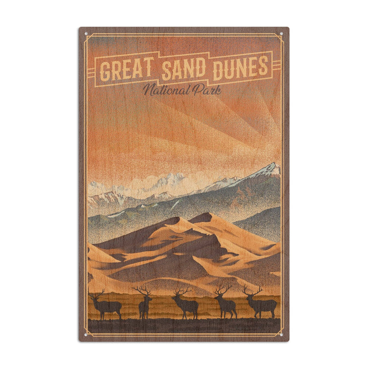 Great Sand Dunes National Park, Colorado, Lithograph National Park Series, Lantern Press Artwork, Wood Signs and Postcards Wood Lantern Press 10 x 15 Wood Sign 