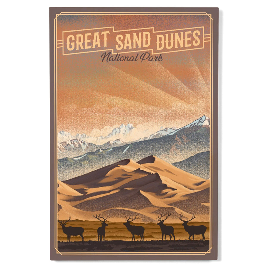 Great Sand Dunes National Park, Colorado, Lithograph National Park Series, Lantern Press Artwork, Wood Signs and Postcards Wood Lantern Press 