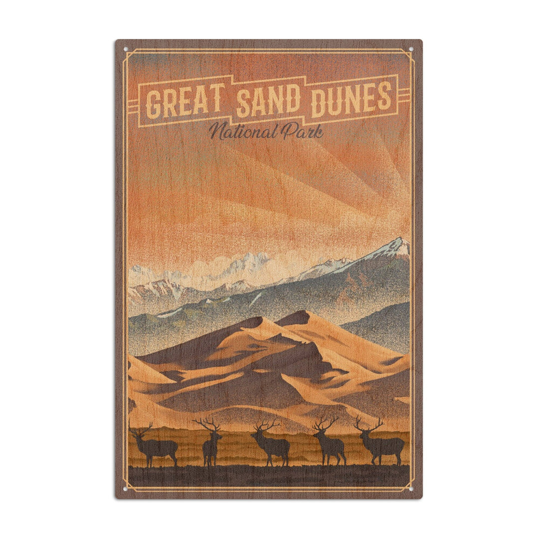 Great Sand Dunes National Park, Colorado, Lithograph National Park Series, Lantern Press Artwork, Wood Signs and Postcards Wood Lantern Press 6x9 Wood Sign 