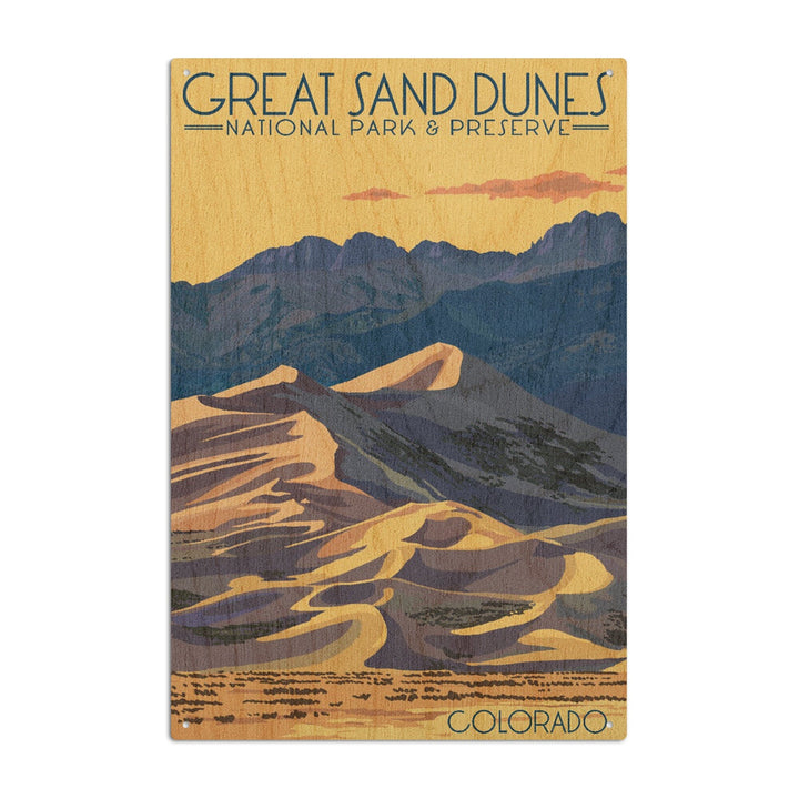 Great Sand Dunes National Park & Preserve, Colorado, Dunes at Sunset, Lantern Press Artwork, Wood Signs and Postcards Wood Lantern Press 10 x 15 Wood Sign 