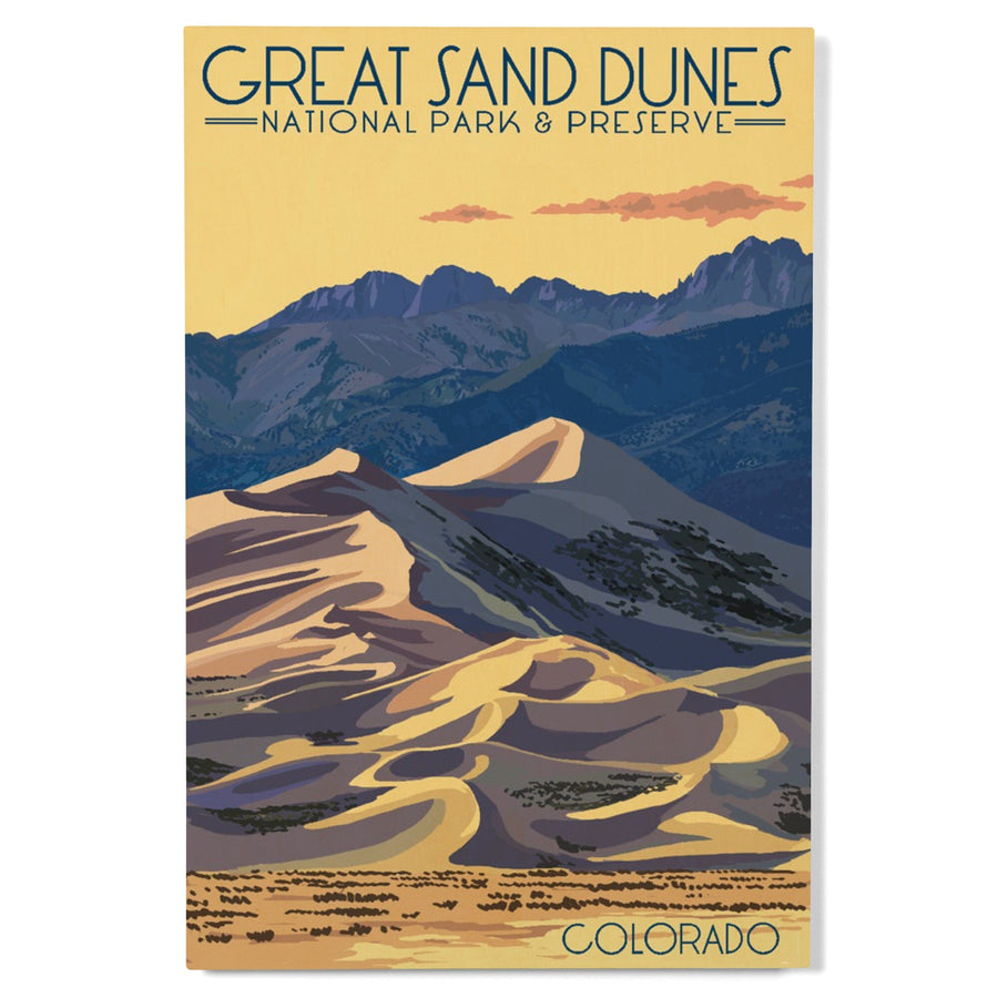 Great Sand Dunes National Park & Preserve, Colorado, Dunes at Sunset, Lantern Press Artwork, Wood Signs and Postcards Wood Lantern Press 