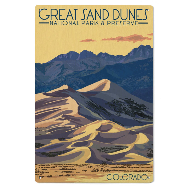 Great Sand Dunes National Park & Preserve, Colorado, Dunes at Sunset, Lantern Press Artwork, Wood Signs and Postcards Wood Lantern Press 