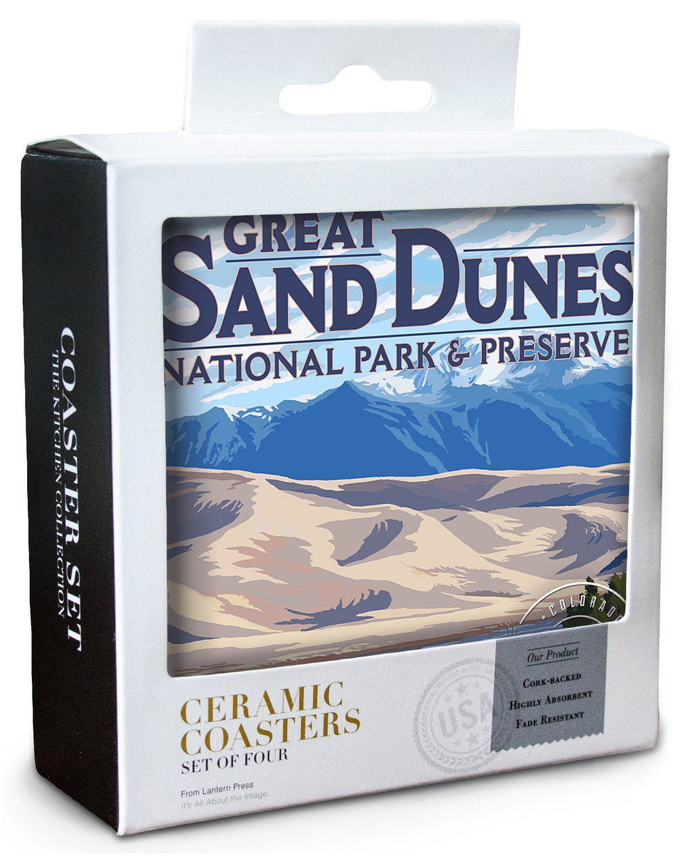 Great Sand Dunes National Park & Preserve, Colorado, Rubber Stamp, Lantern Press Artwork, Coaster Set Coasters Lantern Press 