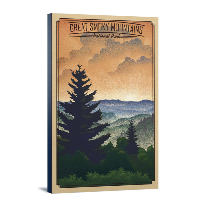 Great Smoky Mountains National Park, Newfound Gap, Lithograph National Park Series, Lantern Press Artwork, Stretched Canvas Canvas Lantern Press 12x18 Stretched Canvas 