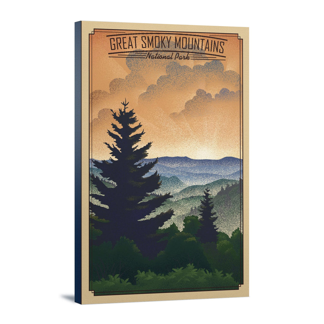 Great Smoky Mountains National Park, Newfound Gap, Lithograph National Park Series, Lantern Press Artwork, Stretched Canvas Canvas Lantern Press 16x24 Stretched Canvas 