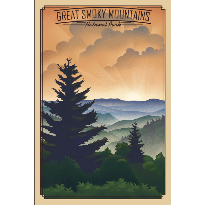 Great Smoky Mountains National Park, Newfound Gap, Lithograph National Park Series, Lantern Press Artwork, Stretched Canvas Canvas Lantern Press 