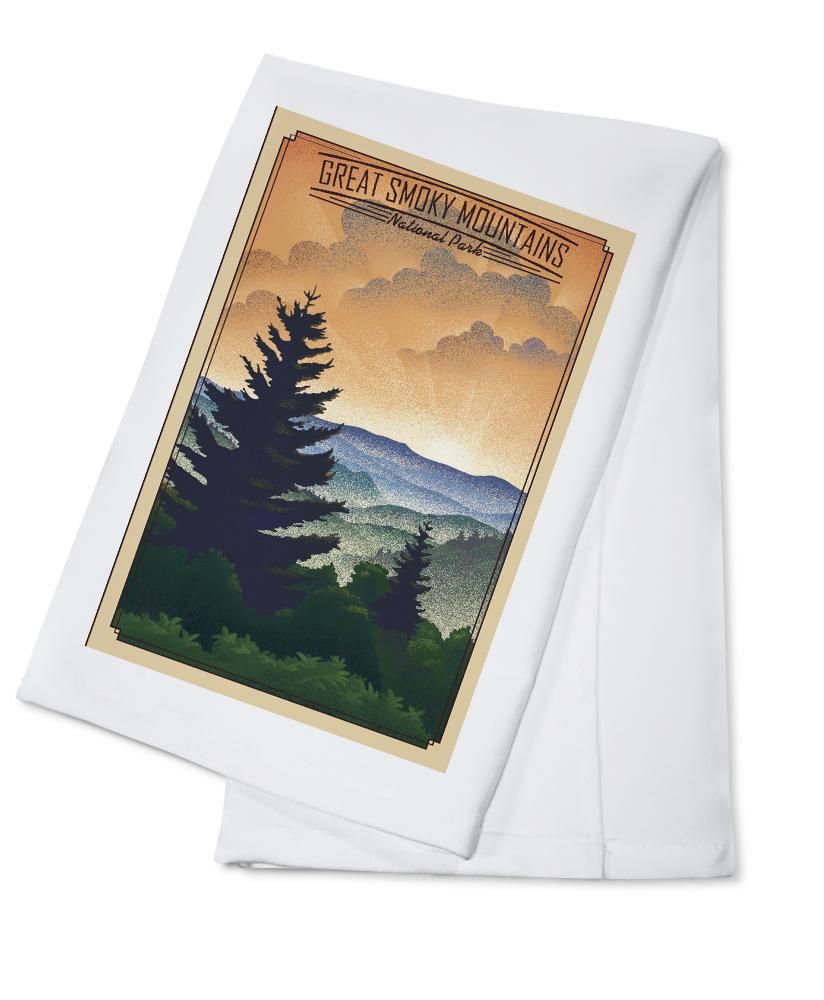 Great Smoky Mountains National Park, Newfound Gap, Lithograph National Park Series, Lantern Press Artwork, Towels and Aprons Kitchen Lantern Press Cotton Towel 
