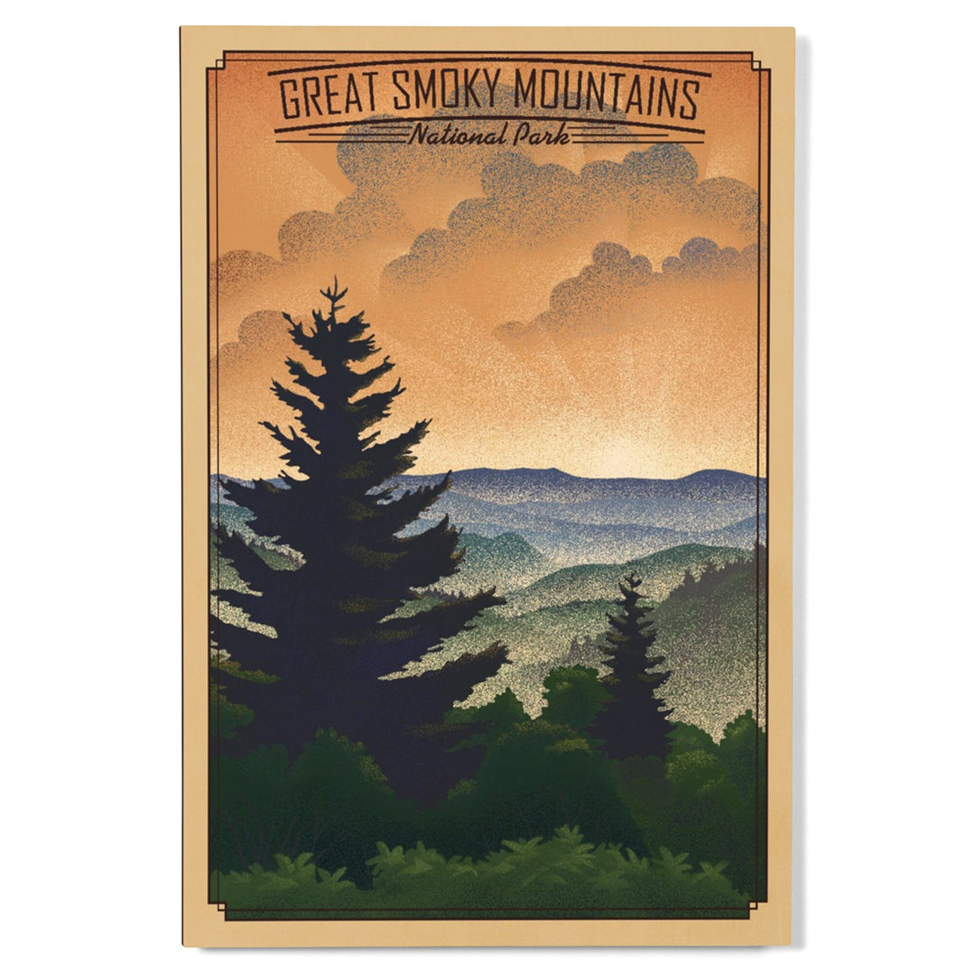 Great Smoky Mountains National Park, Newfound Gap, Lithograph National Park Series, Lantern Press Artwork, Wood Signs and Postcards Wood Lantern Press 