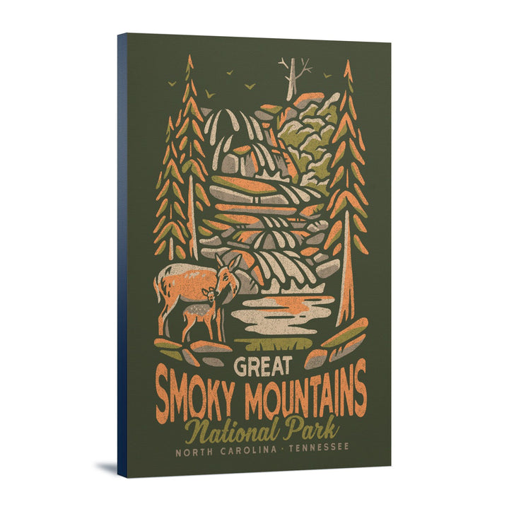 Great Smoky Mountains National Park, North Carolina, Distressed Vector, Lantern Press Artwork, Stretched Canvas Canvas Lantern Press 24x36 Stretched Canvas 