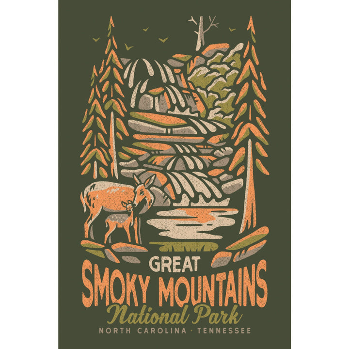 Great Smoky Mountains National Park, North Carolina, Distressed Vector, Lantern Press Artwork, Stretched Canvas Canvas Lantern Press 