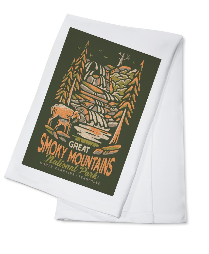 Great Smoky Mountains National Park, North Carolina, Distressed Vector, Lantern Press Artwork, Towels and Aprons Kitchen Lantern Press Cotton Towel 