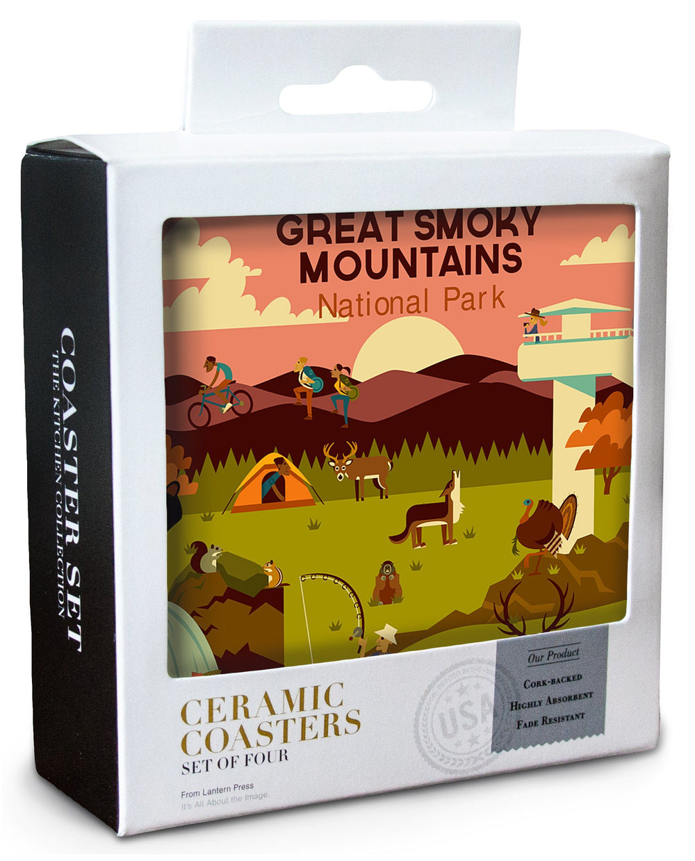 Great Smoky Mountains National Park, Tennessee, Geometric National Park Series, Lantern Press Artwork, Coaster Set Coasters Lantern Press 