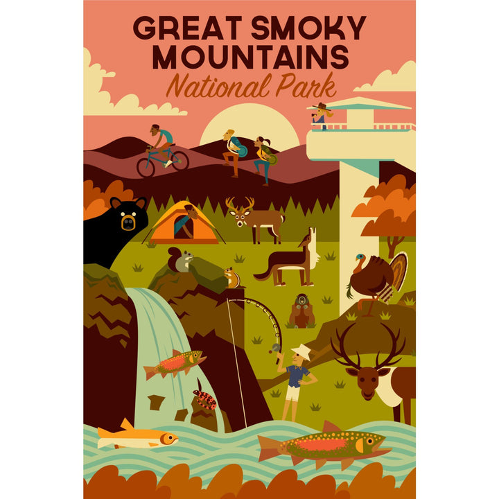 Great Smoky Mountains National Park, Tennessee, Geometric National Park Series, Lantern Press Artwork, Towels and Aprons Kitchen Lantern Press 