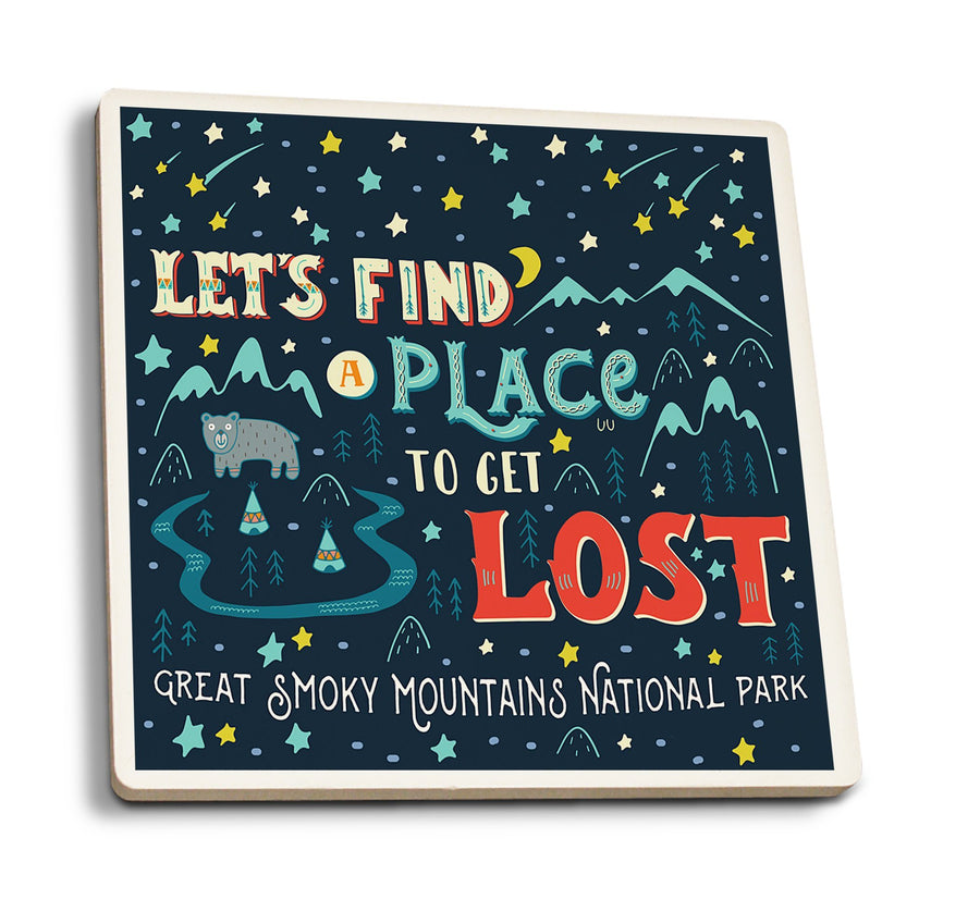 Great Smoky Mountains National Park, Tennessee, Let's Find a Place to Get Lost, Lantern Press, Coaster Set Coasters Lantern Press 