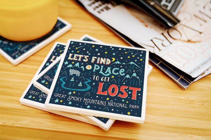 Great Smoky Mountains National Park, Tennessee, Let's Find a Place to Get Lost, Lantern Press, Coaster Set Coasters Lantern Press 