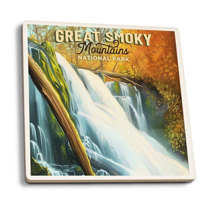 Great Smoky Mountains National Park, Tennessee, Oil Painting, Lantern Press Artwork, Coaster Set Coasters Lantern Press 