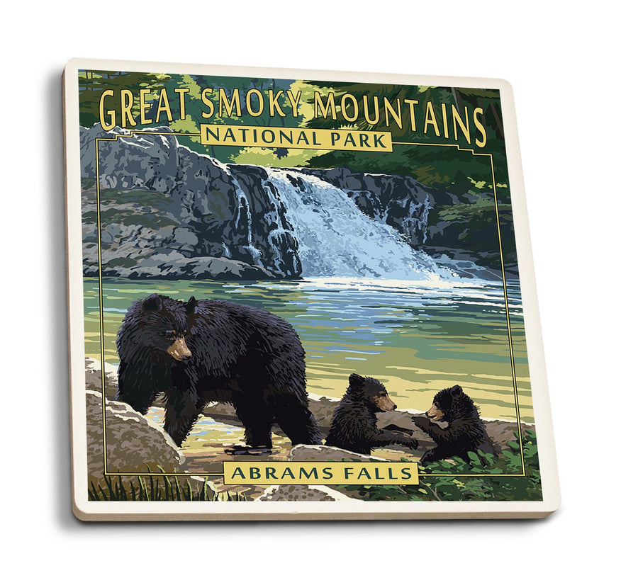 Great Smoky Mountains National Park, Tennesseee, Abrams Falls, Lantern Press Artwork, Coaster Set Coasters Lantern Press 