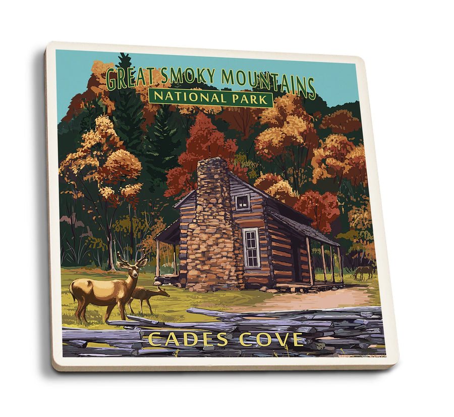 Great Smoky Mountains National Park, Tennesseee, Cades Cove & John Oliver Cabin, Lantern Press, Coaster Set Coasters Lantern Press 