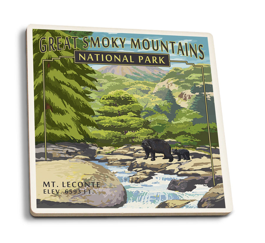 Great Smoky Mountains National Park, Tennesseee, Leconte Creek & Mt. Leconte, Lantern Press, Coaster Set Coasters Lantern Press 