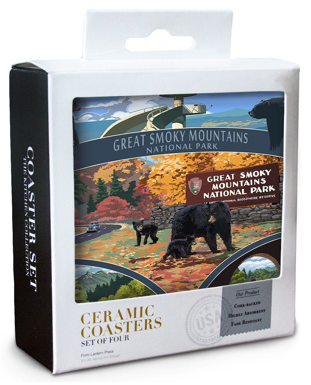 Great Smoky Mountains National Park, Tennesseee, Montage, Lantern Press Artwork, Coaster Set Coasters Lantern Press 
