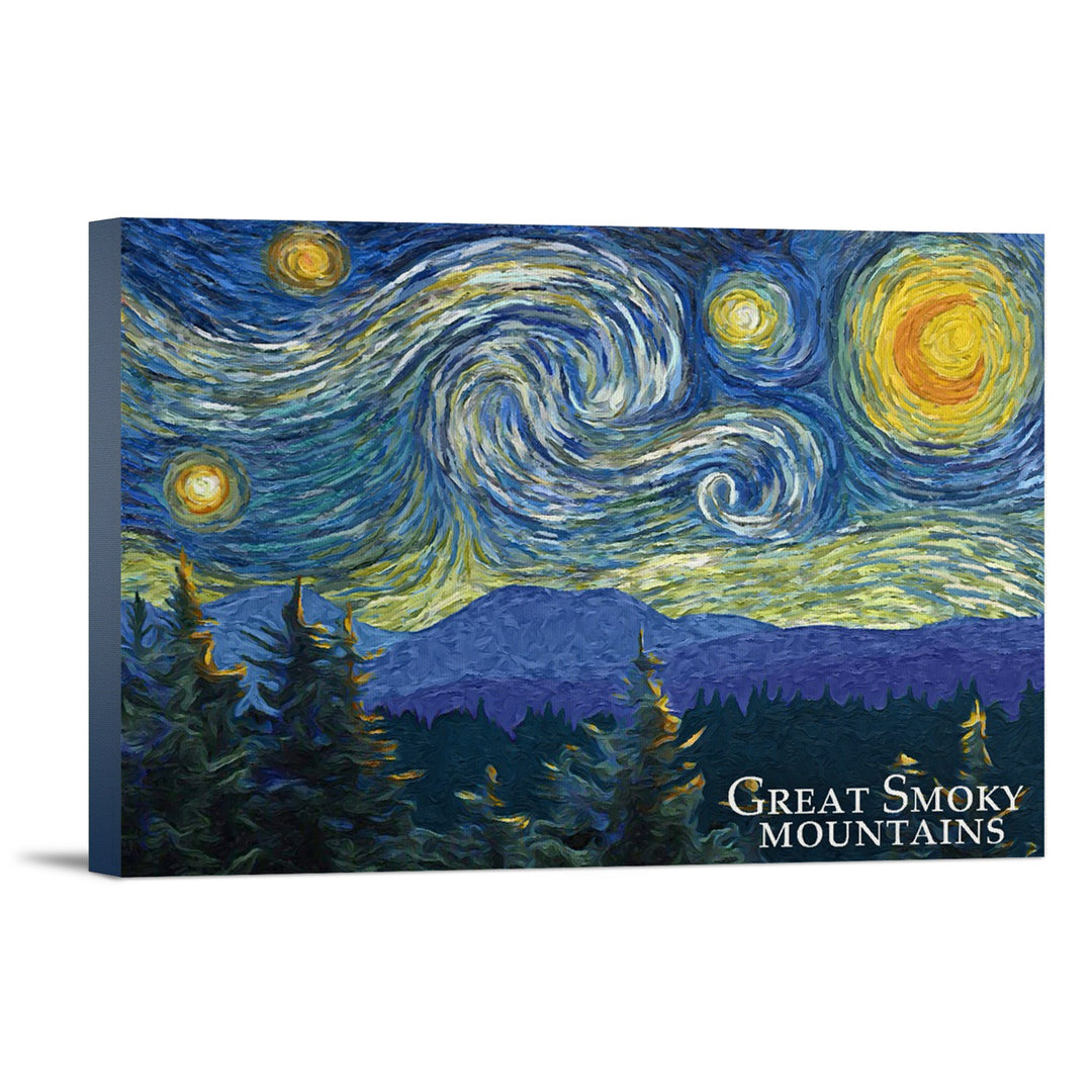 Great Smoky Mountains, Starry Night, Lantern Press Artwork, Stretched Canvas Canvas Lantern Press 12x18 Stretched Canvas 