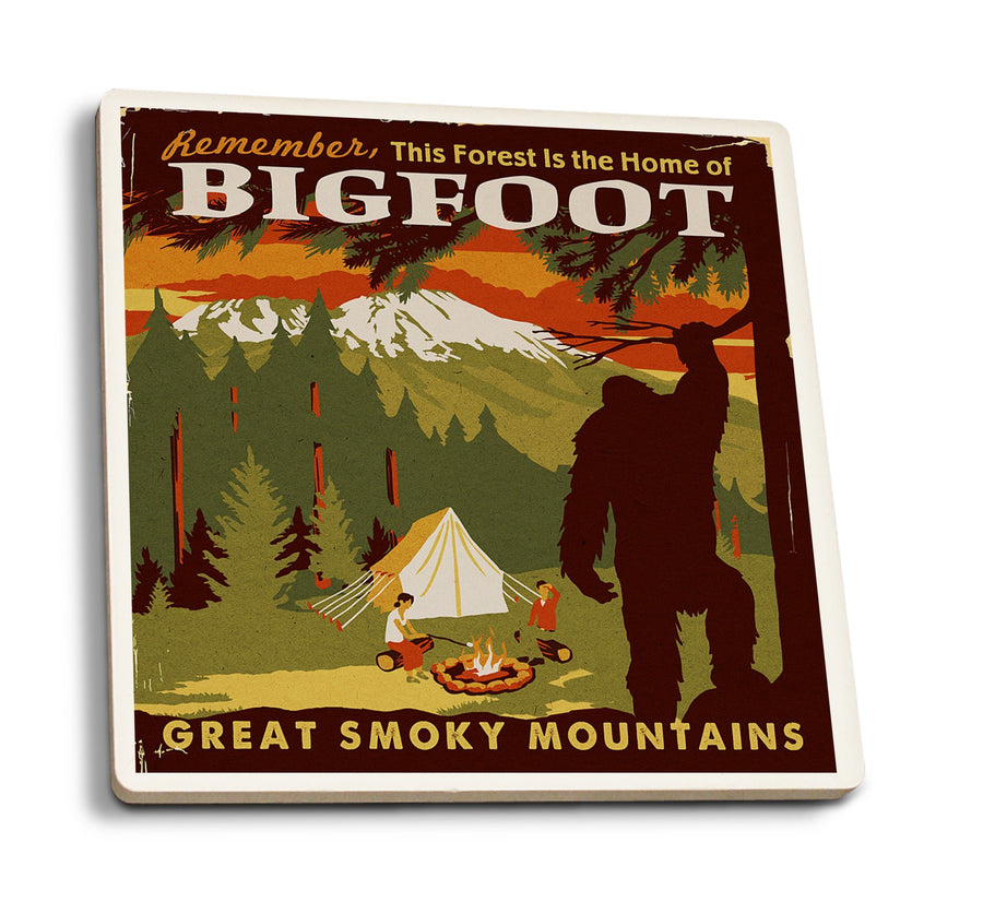 Great Smoky Mountains, Tennessee, Home of Bigfoot, Lantern Press Artwork, Coaster Set Coasters Lantern Press 