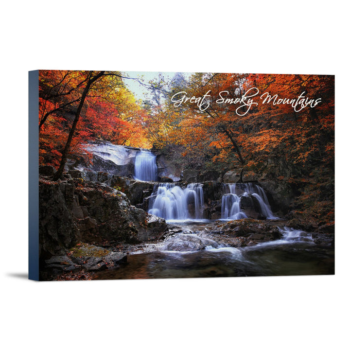 Great Smoky Mountains, Tennessee, Waterfall & Autumn Colors, Lantern Press Photography, Stretched Canvas Canvas Lantern Press 12x18 Stretched Canvas 