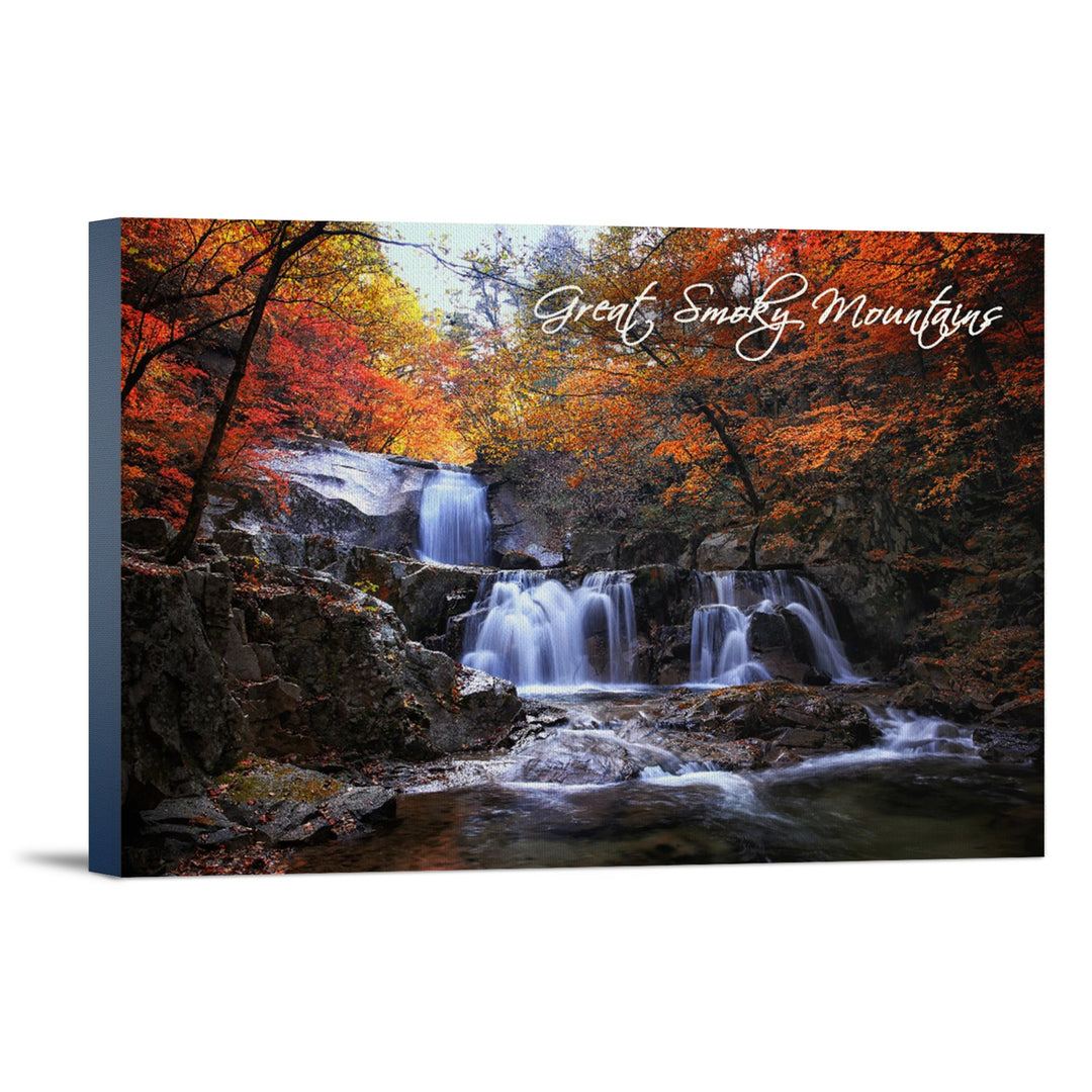 Great Smoky Mountains, Tennessee, Waterfall & Autumn Colors, Lantern Press Photography, Stretched Canvas Canvas Lantern Press 16x24 Stretched Canvas 