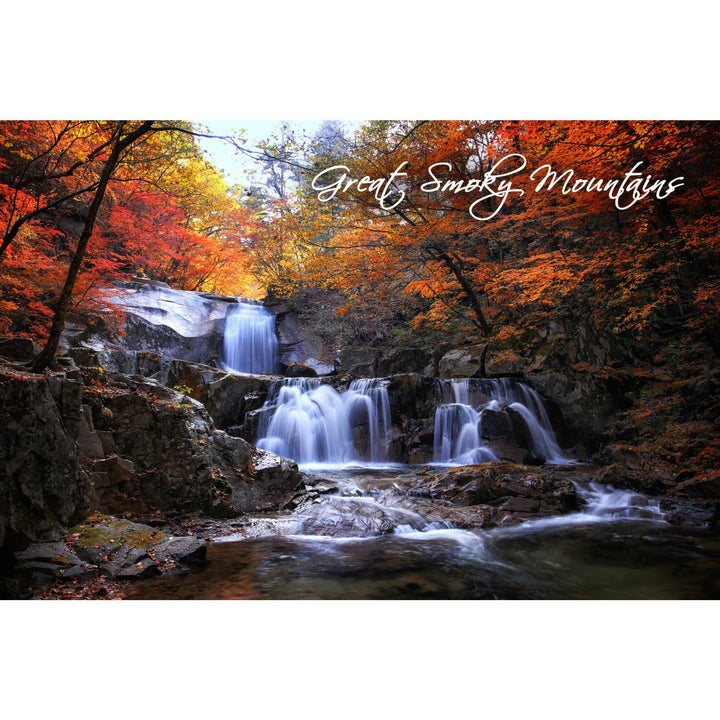 Great Smoky Mountains, Tennessee, Waterfall & Autumn Colors, Lantern Press Photography, Stretched Canvas Canvas Lantern Press 