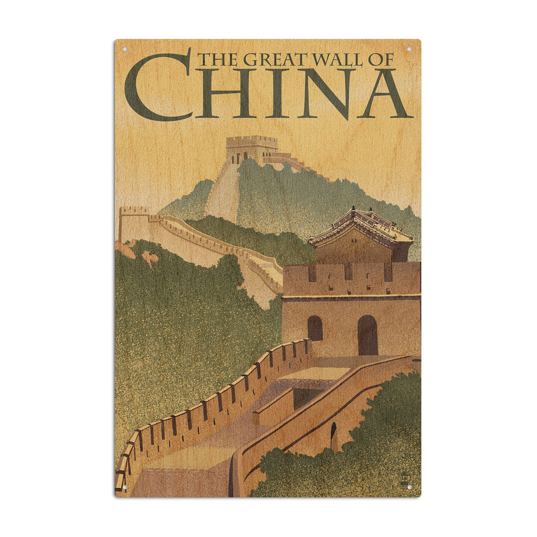 Great Wall of China, Lithograph Style, Lantern Press Artwork, Wood Signs and Postcards Wood Lantern Press 10 x 15 Wood Sign 